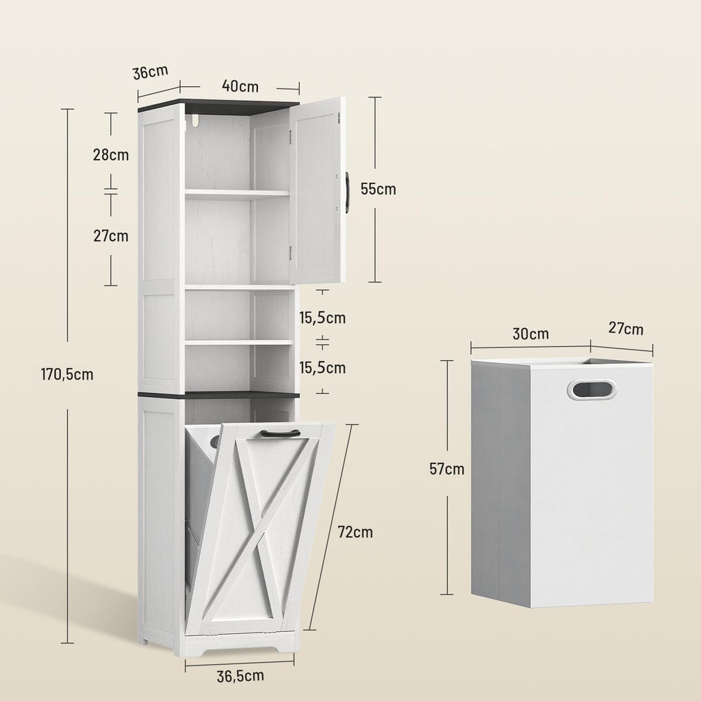 Tall Bathroom Cabinet, 67" Farmhouse Laundry Hamper Cabinet with Shelf Adjustable, 11.7 Gallon Capacity Tilt-Out