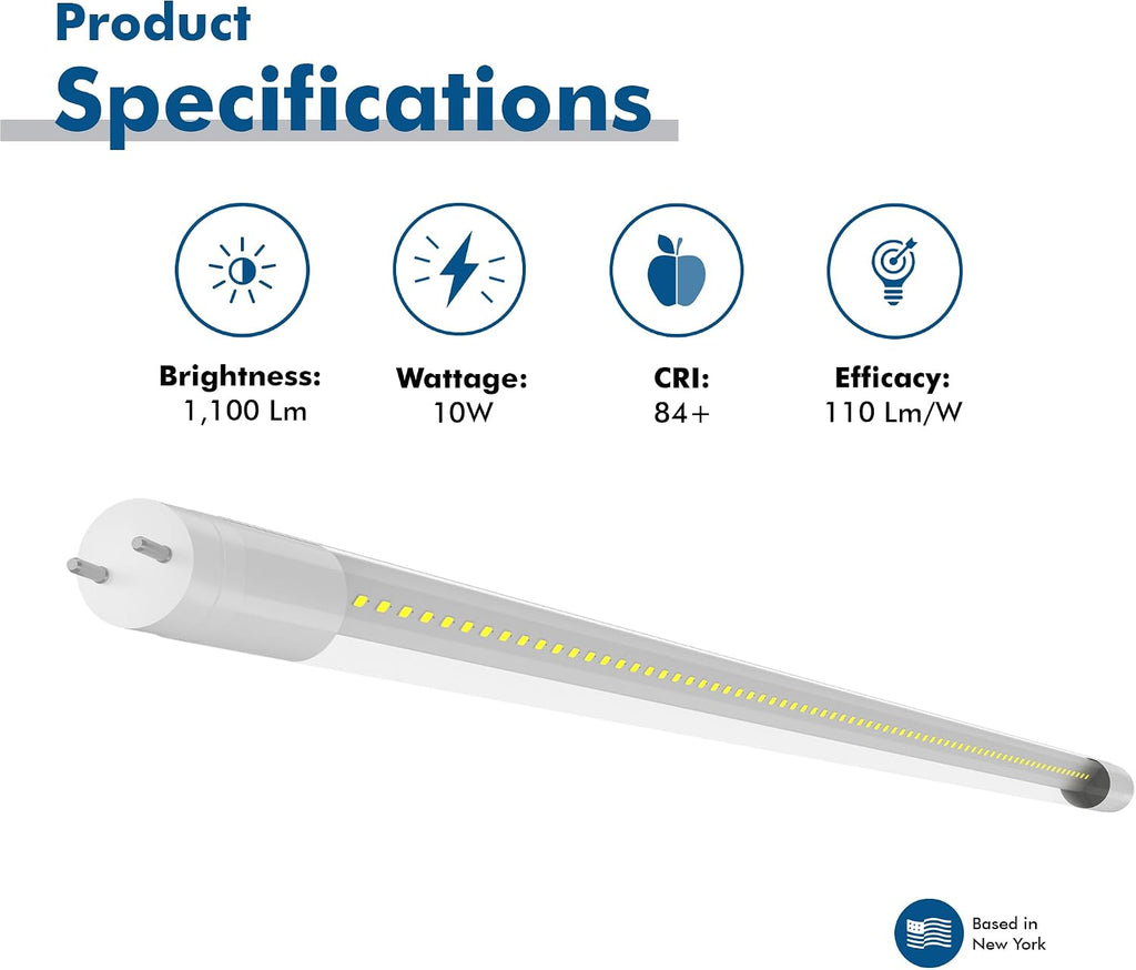 2 ft. T8 G13 LED, FO17/15W, Type A Plug & Play, 3000K, Clear