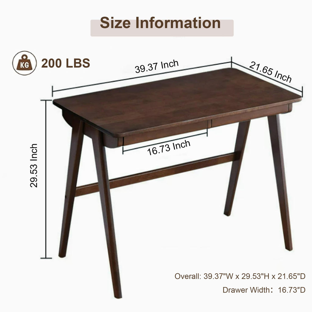 Solid Wood Writing Desk, Small Computer Desk with Drawers