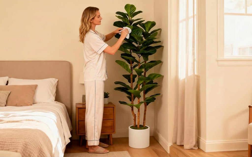 Artificial Fiddle Leaf Fig Tree 6FT with White Tall Planter-Large Faux Tree Tall Fake Floor Plant in Pot,Artificial - Set of 3