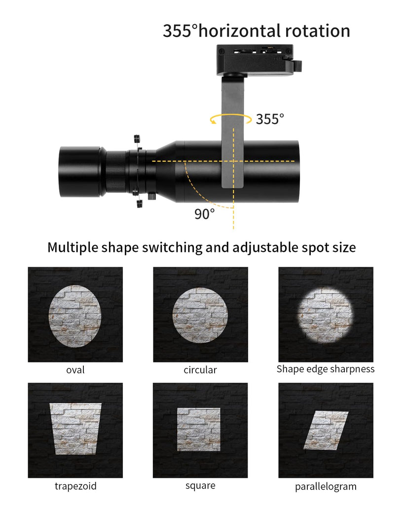 LED Lighting Heads, Spot Light Indoor, 18W Shapeable Light, Track Light Adjustable Aperture Shape for Museum Art