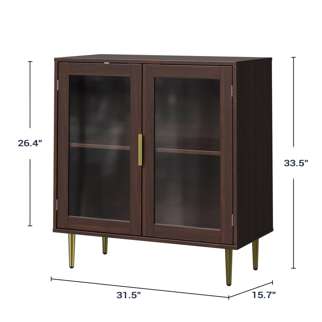 Buffet Cabinet Set of 2, Sideboard Cabinet with LED Lights, Walnut