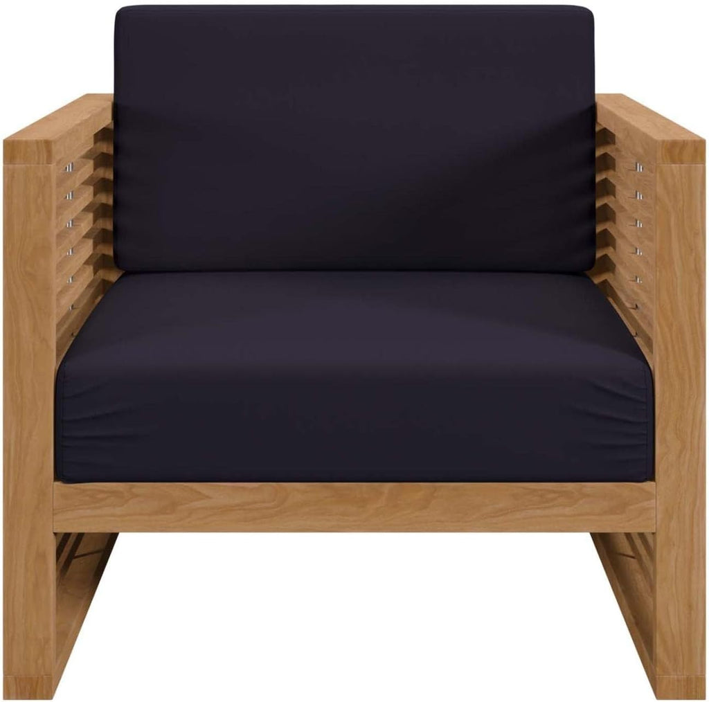 Carlsbad 3-Piece Teak Wood Outdoor Patio Set in Natural/Navy