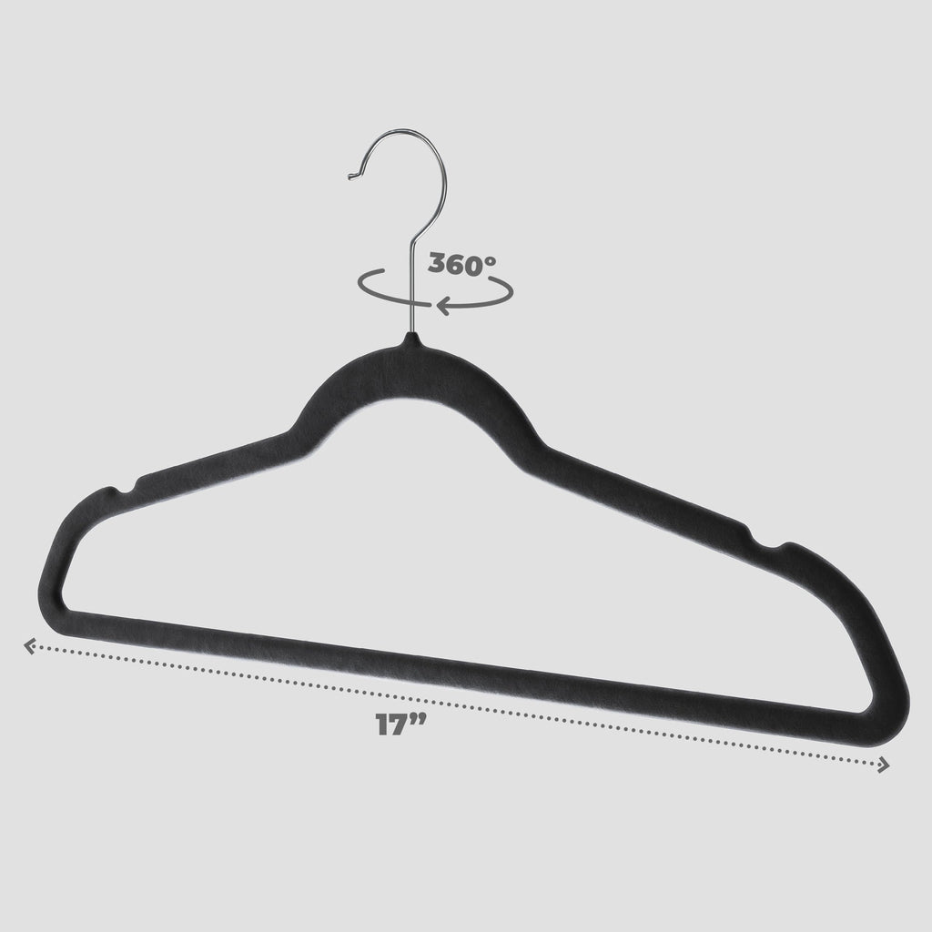 Premium Velvet Hangers 50 Pack - Black Slim Non-Slip Felt Hangers