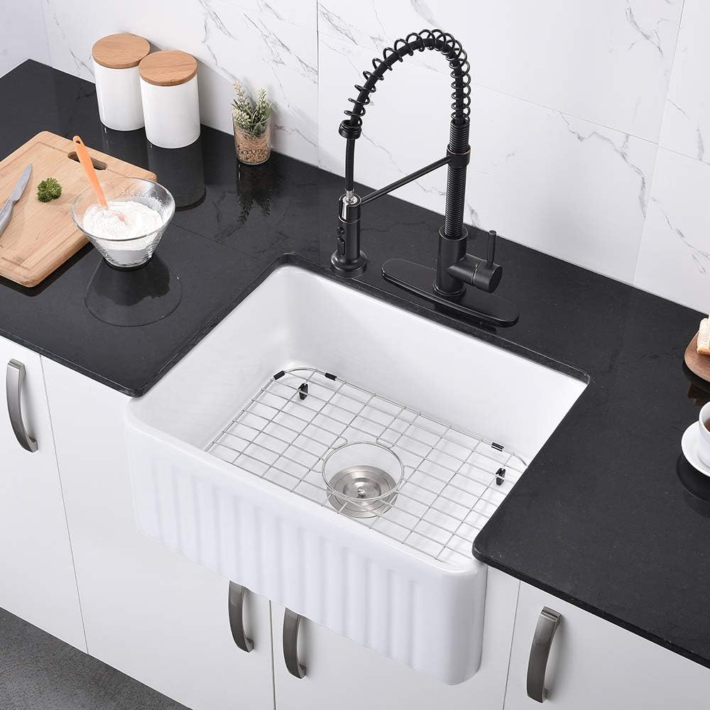 24 Inch Small White Farmhouse Sink, Apron Front Sink | 24x18 Farm House Farmer Style Sinks, Easy to Clean, Resistant