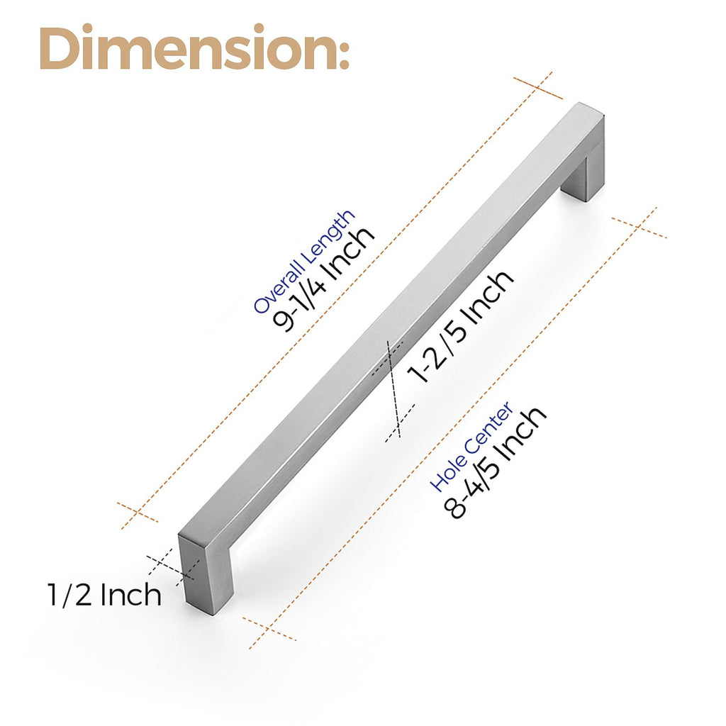 Brushed Nickel Square Cabinet Handles & Pulls,8-4/5 Inch,12 Pack