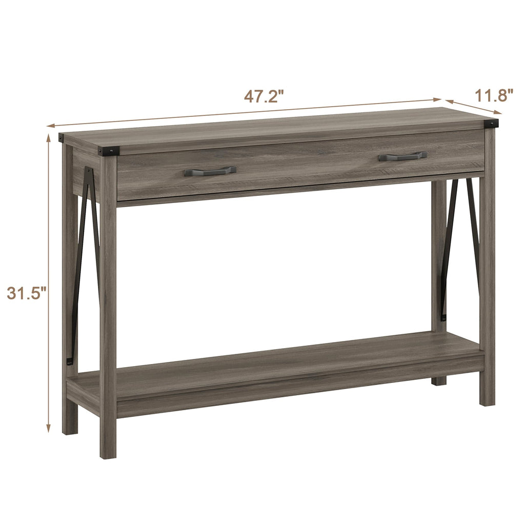 47 Inch Farmhouse Console Table with Drawer and Storage Shelf