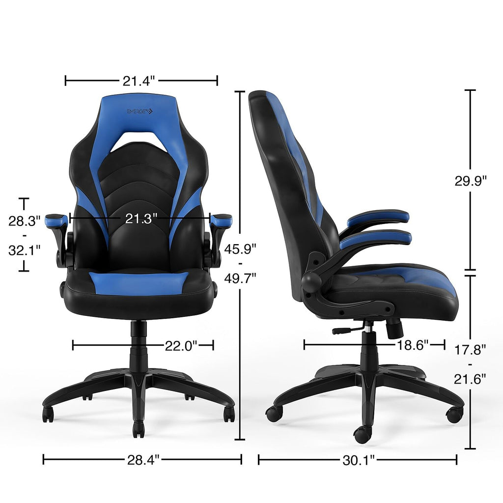 Emerge Gaming Chair, Ergonomic, Adjustable Height, Swivel, Black