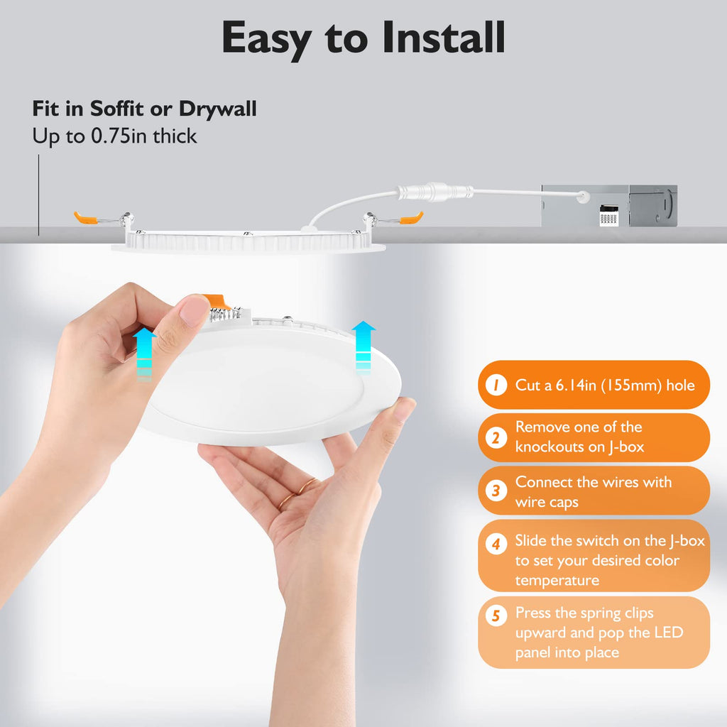 6 Inch LED Recessed Ceiling Lights with Junction Box, 6 Packs