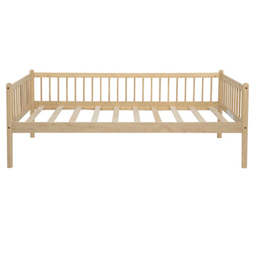 Natural Twin Pine Wood Daybed with 3-Side Guardrails