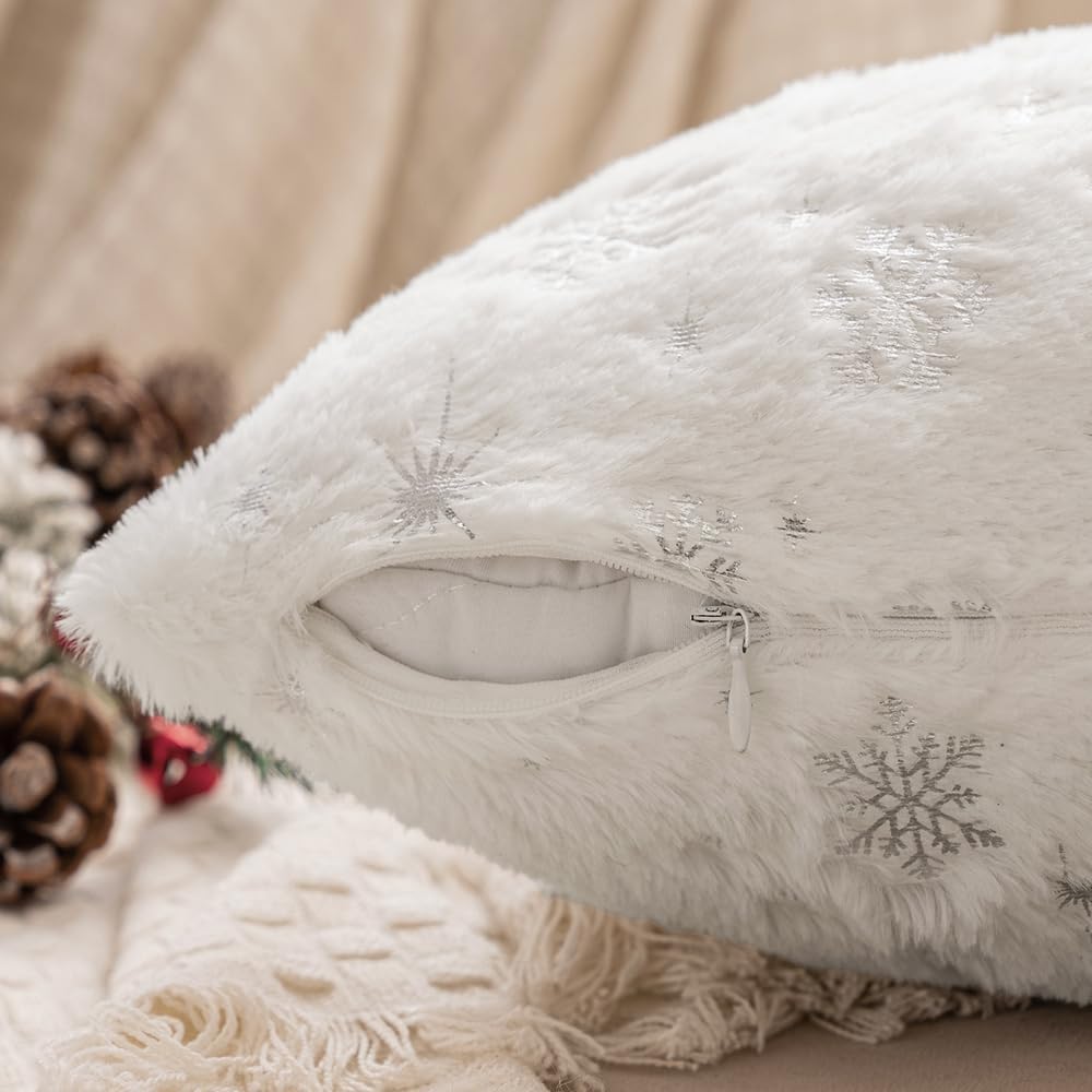 Christmas Decorations Pillow Covers 24x24 Ivory Silver Snowflake