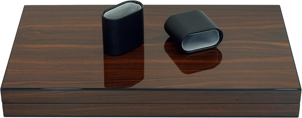 Deluxe Wood 18" Lacquered Backgammon Board Game Set with Premium Leather Dice Cups and Acrylic Game Chips