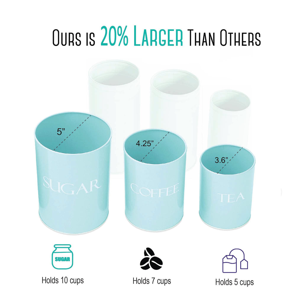 Kitchen Canisters for Countertop Set of 3 | Farmhouse Canister Sets Counter Mint | Flour Sugar Coffee Canister