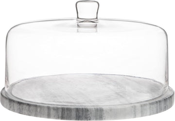 Marble Cake Stand with Glass Dome Cover - Set of 4
