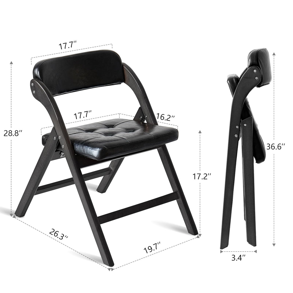 Wooden Folding Chairs Set of 2, Padded Foldable Chairs, Black