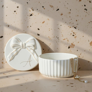 Ceramic Jewelry Box with Bow, Nightstand Vanity Decor(A)