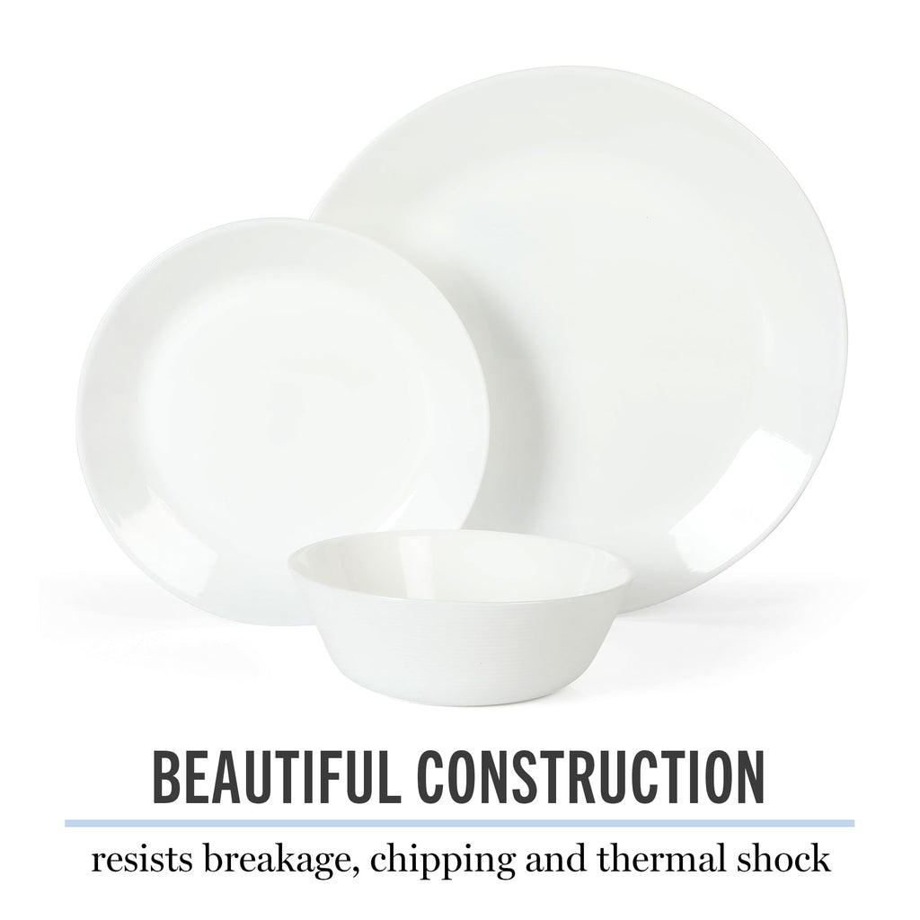 Opalton 18-Piece Dinnerware Set - Chip and Break Resistant Opal Glass Plates and Bowls, Lightweight White Dinner Set