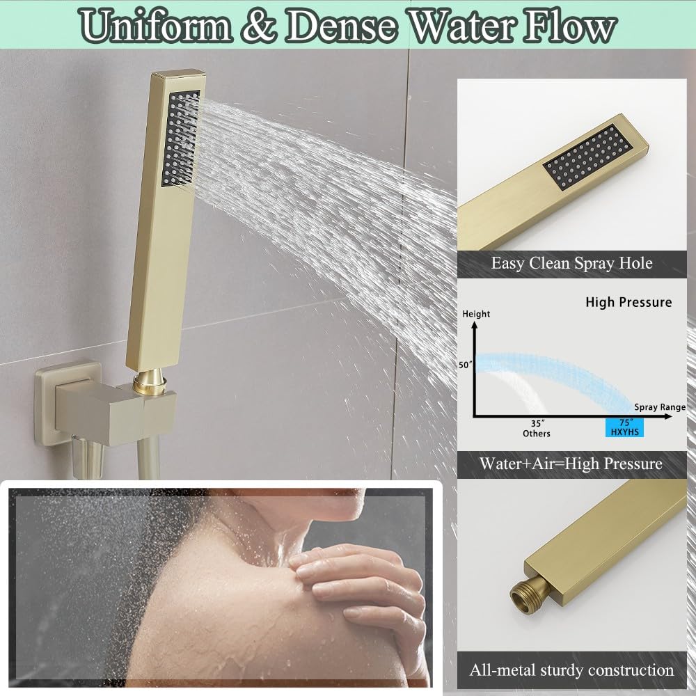 Handheld Shower Sprayer Head Shower Wand High Pressure Brushed Gold