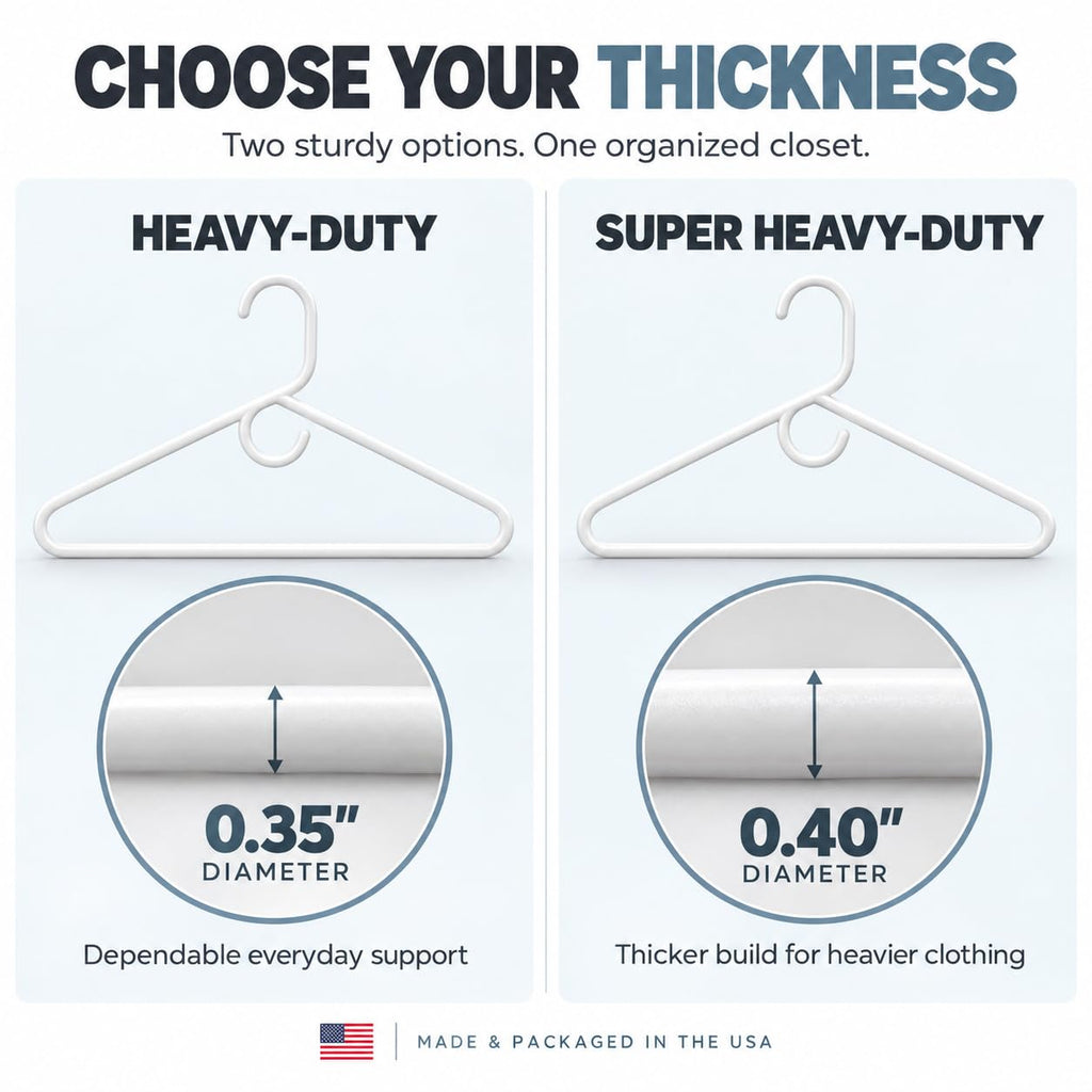 Heavy Duty Clothes Hangers 60 Pack - Made in the USA - 8lb Capacity Plastic Hangers for Adult Clothing - Durable for