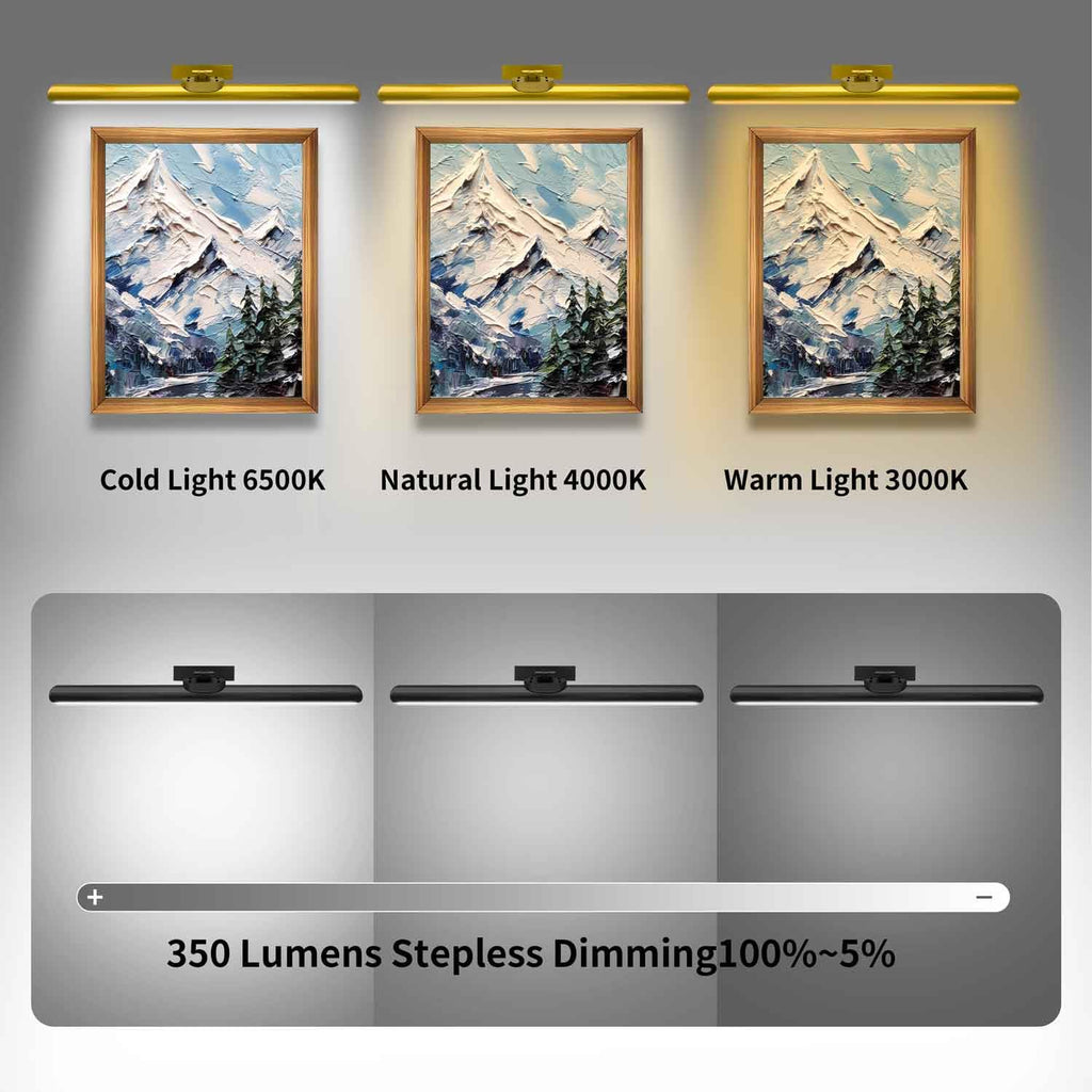 24.4" Wireless Picture Lights, Rechargeable Battery Art Display Light with Remote Control, Dimmable/Timer Off
