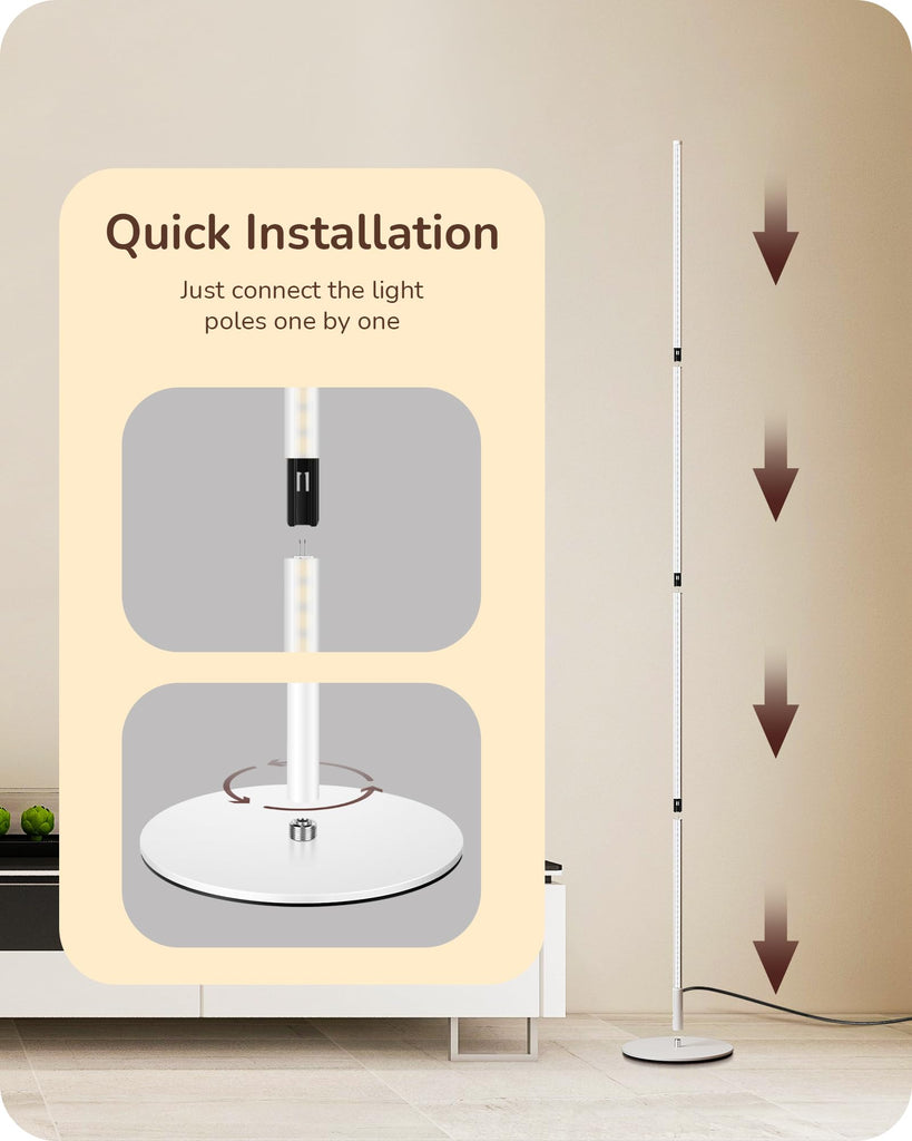 59.84" LED Corner Floor Lamp, 3000K & Stepless Dimmable, White