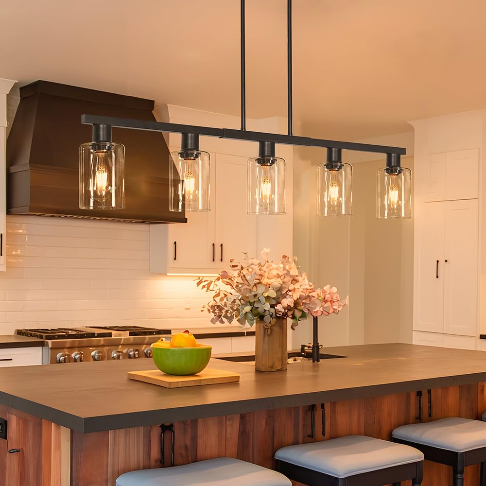 Kitchen Island Light, Black Dining Room Light Fixture Over Table, Farmhouse Linear Pendant Lights Kitchen