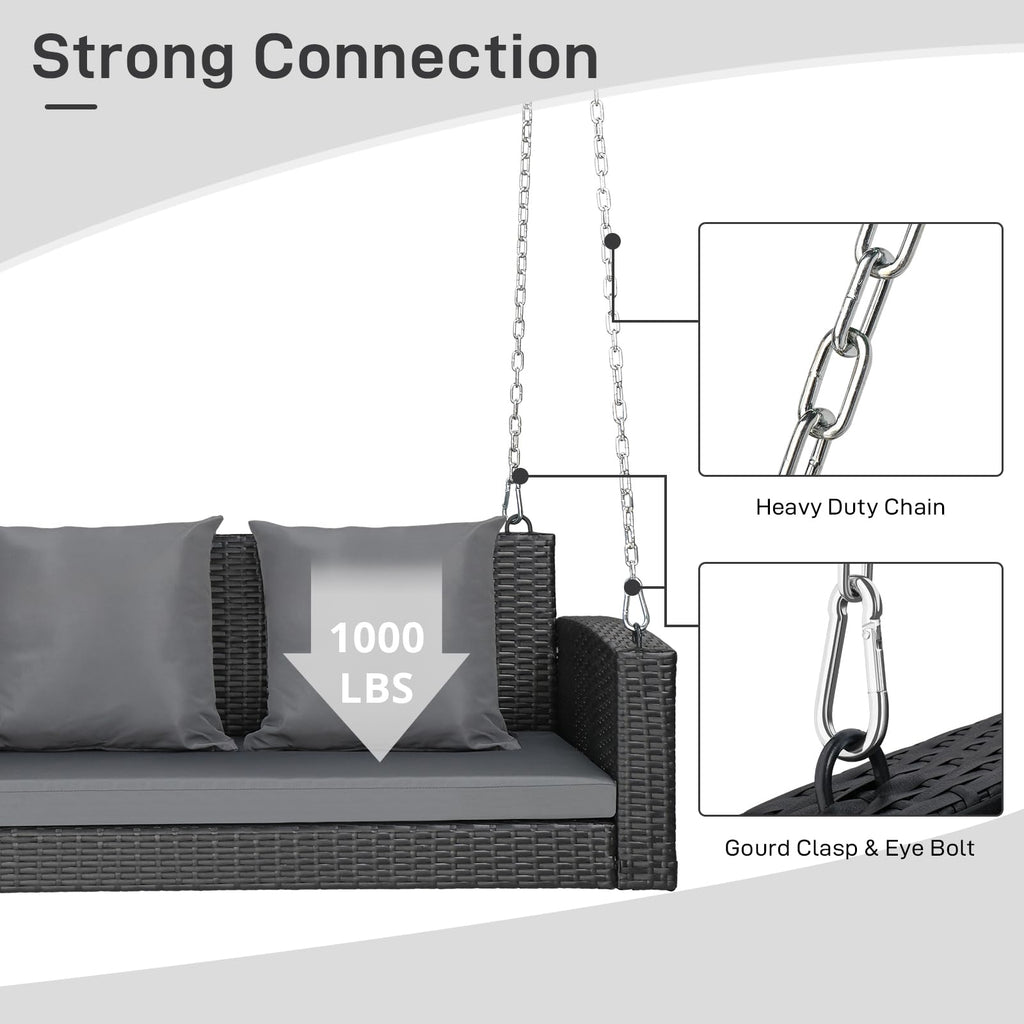 5FT Wicker 3-Person Hanging Porch Swing with Cushion & Pillow