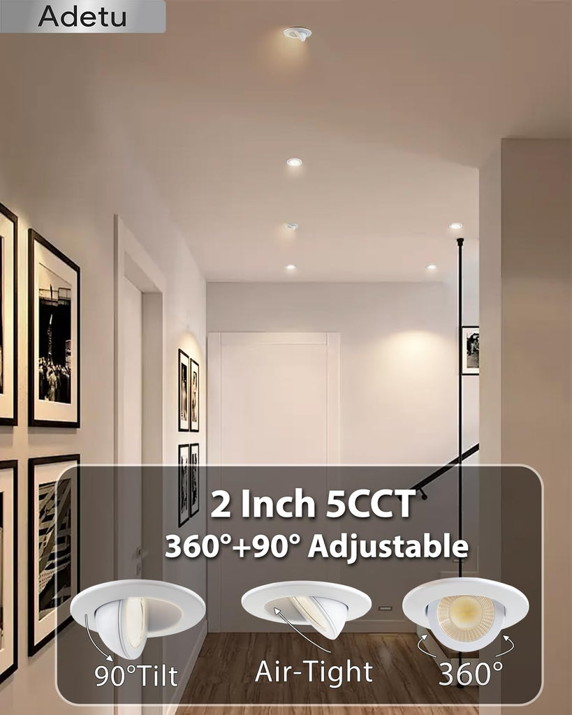 2 Inch 5CCT Eyeball Gimbal LED Recessed Lighting, Dimmable