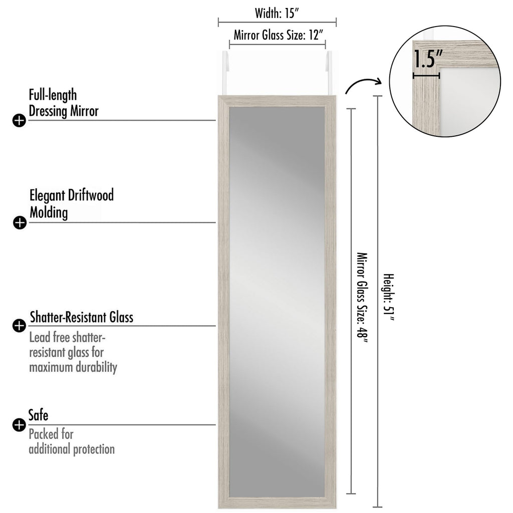 15x51 Over The Door Mirror - Hanging Full Length Mirrors with Engineered Wood - Modern Mirror - Mirrors for Wall