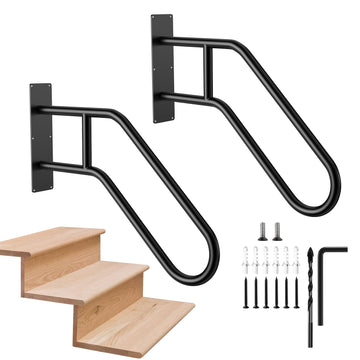 Hand Rails for Outdoor Steps, U-Shape Wall Mount Stair Rail Black