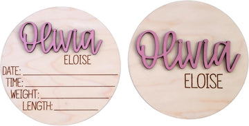Double-Sided Baby Birth Announcement Sign, Personalized Baby Name Sign for Hospital, Wooden Newborn Photo Prop, Baby