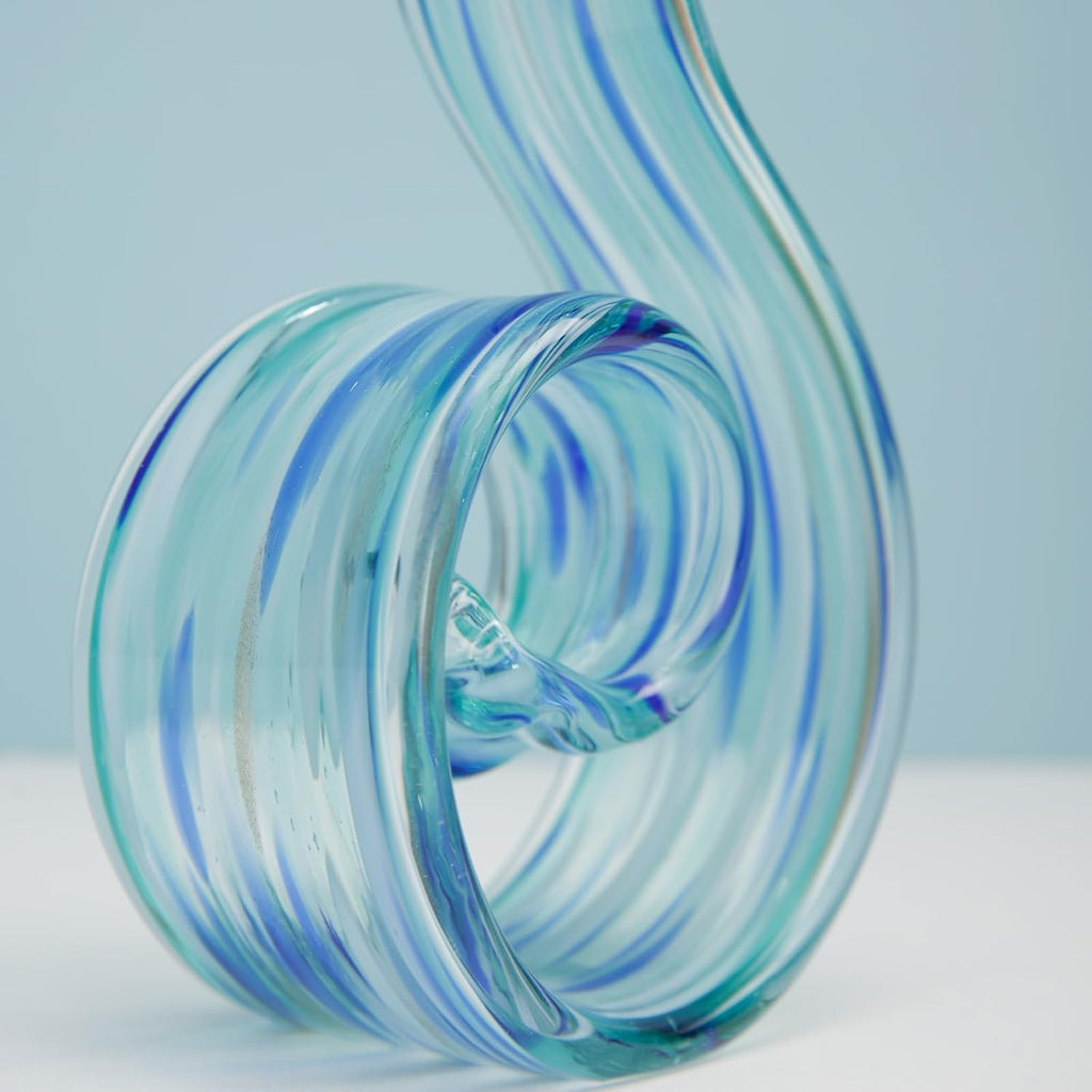 11.4" Tall Hand Blown Glass Sculpture, Murano Style Art , Modern Coastal Home Decor Accent for Shelf