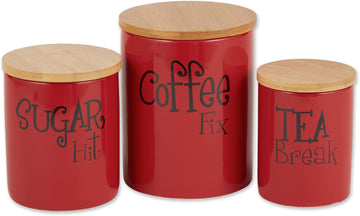 Kitchen Accessories Retro Collection, Ceramics, Canister Set, Red - Set of 3