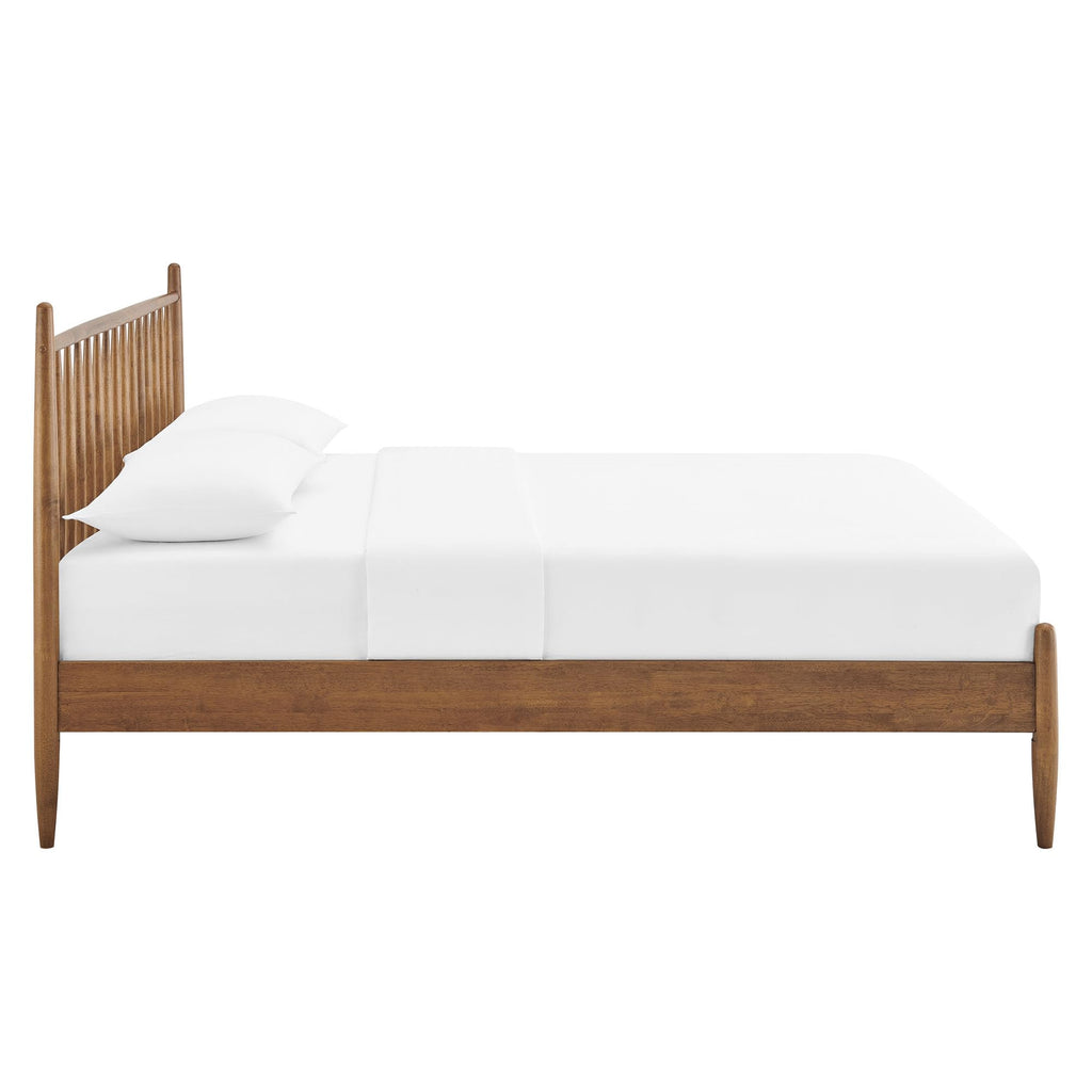 Zane Queen Size Spindle Bed in Walnut - Solid Wood Platform Bed Frame with Headboard, No Box Spring Needed