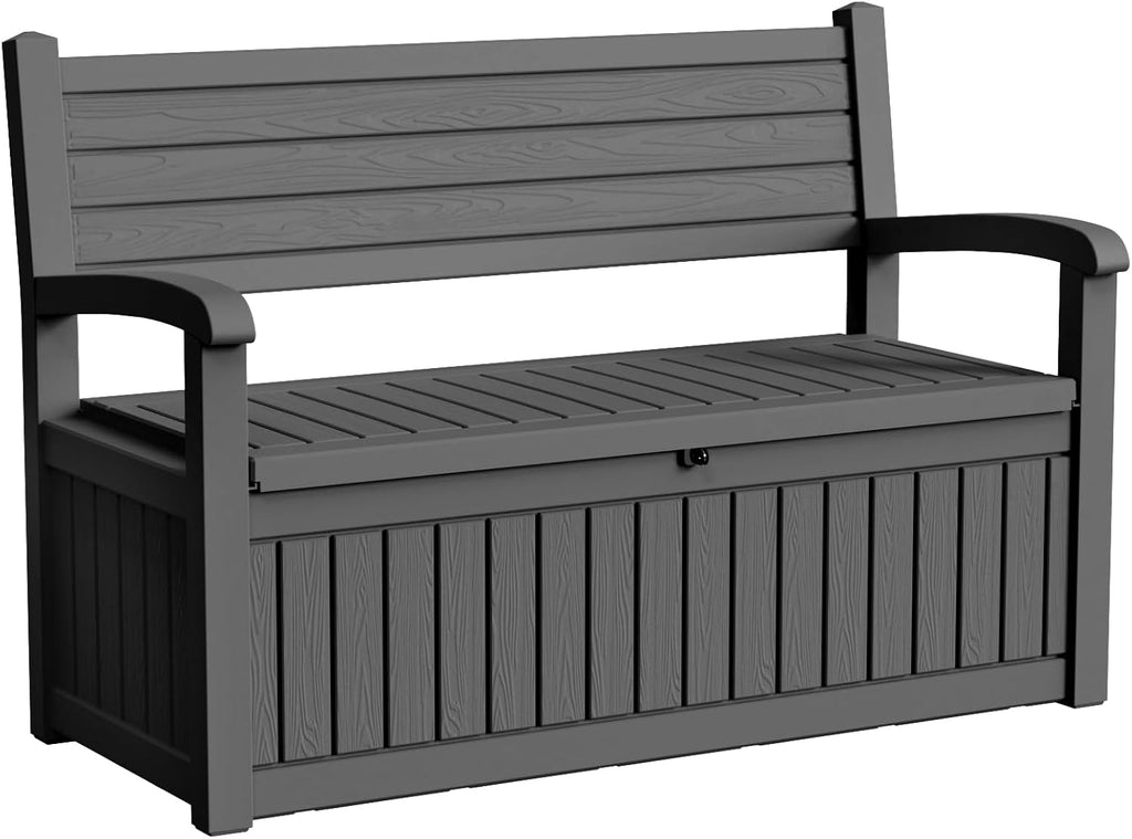 75 Gallon Storage Bench Deck Box Outdoor Indoor,Lockable Durable All-Weather Seating with Hidden Storage,Deck Storage