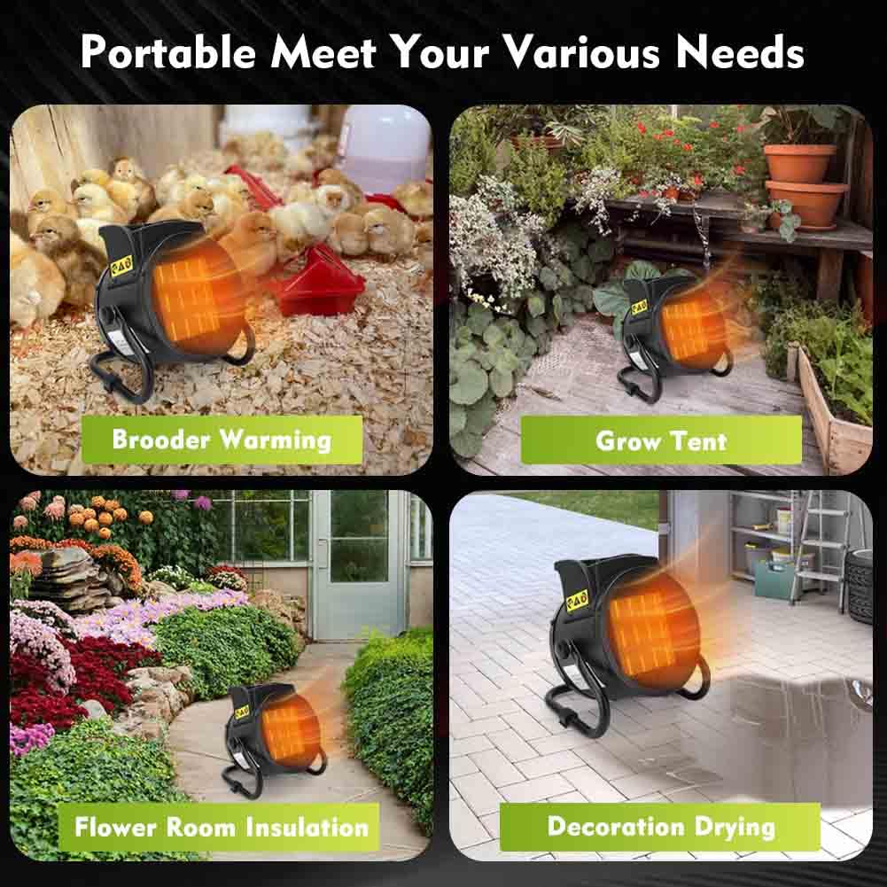 Greenhouse Heater with Thermostat, 1500W Electric Heater Auto Temperature Control Kit Digital Display, Fast Heating