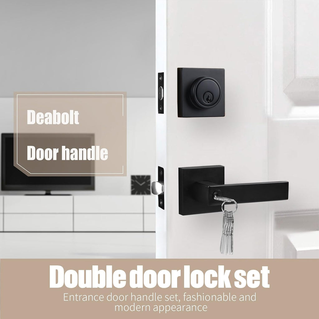 Exterior Door Lock Set with Deadbolt, Front Door Handle Set with Deadbolt, Door Levers Single Cylinder Deadbolt Set