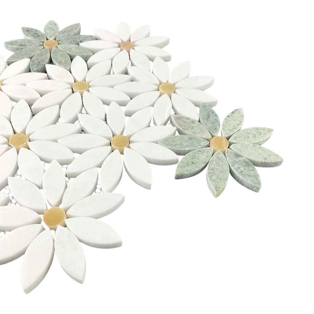Thassos White & Ming Green Daisy Marble Mosaic - 5 Sheets