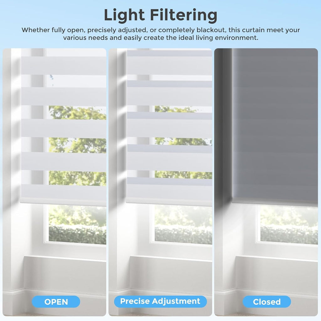 Motorized Zebra Blinds with Remote,Rechargeable Smart Electric Cordless Shade,White,34" W X 72" H