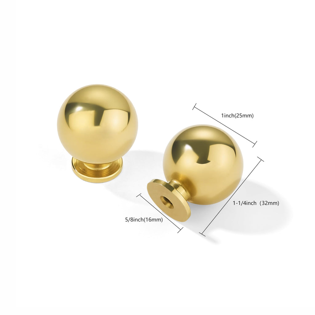 10 Pack 100% Solid Unlacquered Brass Cabinet Knobs Round Ball Real Brass Real Brass Knobs for Dresser Drawer 1 Inch