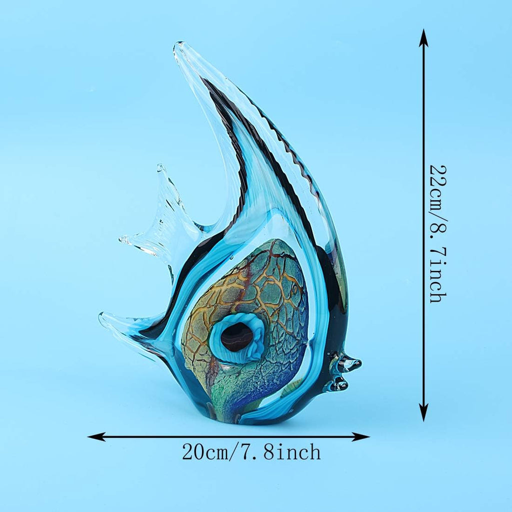 Tropical Angel Fish Art Glass Blown Sea Animal Figurine Sculpture Home Decor Collectible Statue Paper Weight Gift