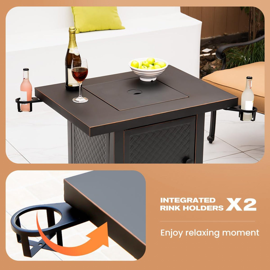 32'' Propane Fire Pit,50000 BTU Gas Firepit Table with 2 Drink Holders
