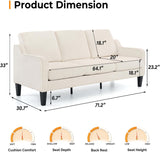 Small Couch Sofa 71" Comfy Couches for Living Room Beige 3 Seat Sofa Couch Mid Century Modern Sofa Furniture Couches