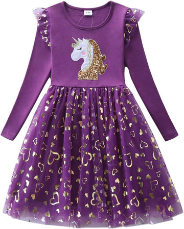 Toddler Girls Long Sleeve Autumn Spring Dress Casual Outfits Party Tutu Dress Gifts