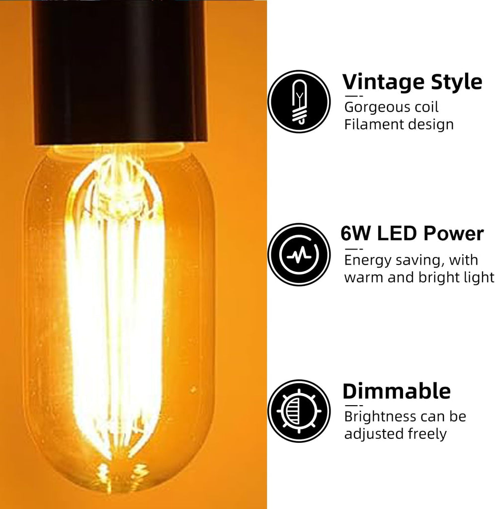 6 Pack T45 LED Edison Bulbs,6W E26,Dimmable,Warm Amber Glass E26