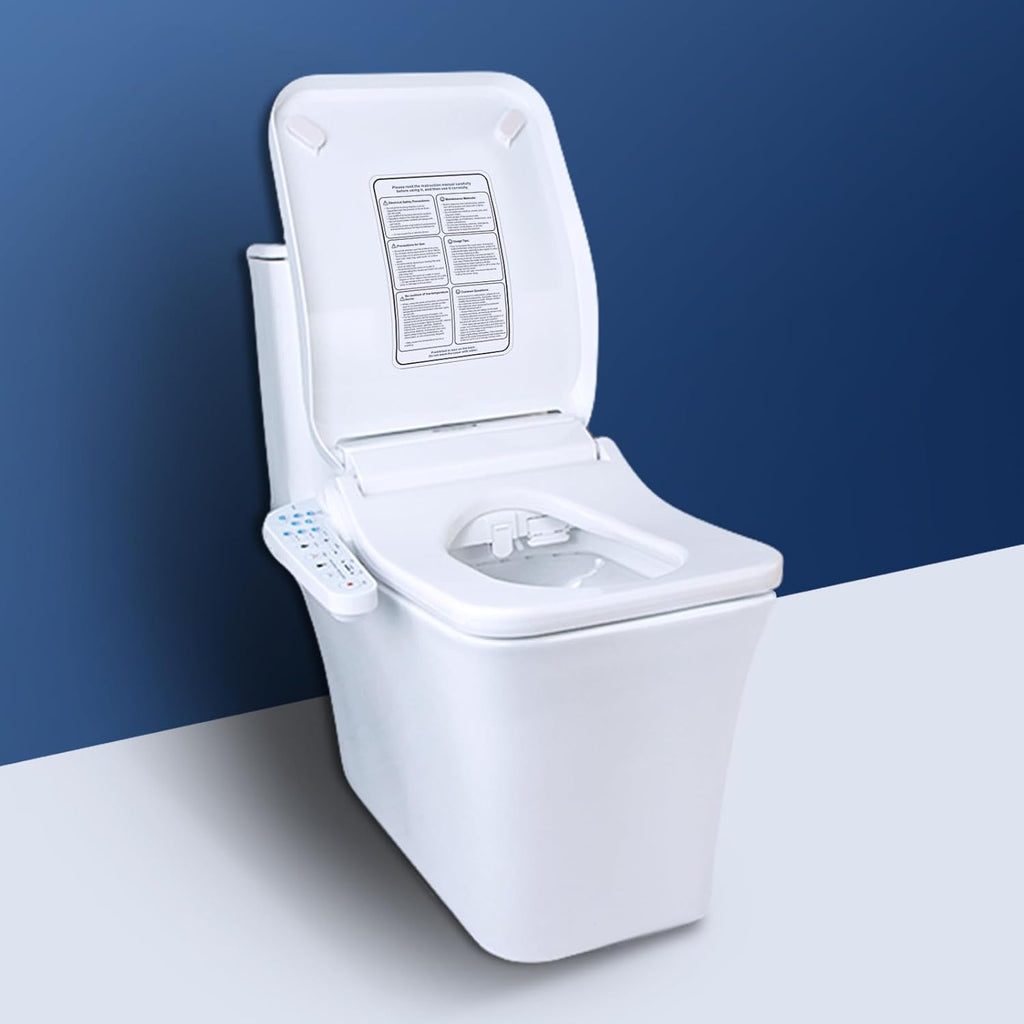 Square Electric Bidet Toilet Seat with Heated Water Cleansing, Warm Air Dryer, Adjustable Temperature, Front and Rear Nozzle Wash