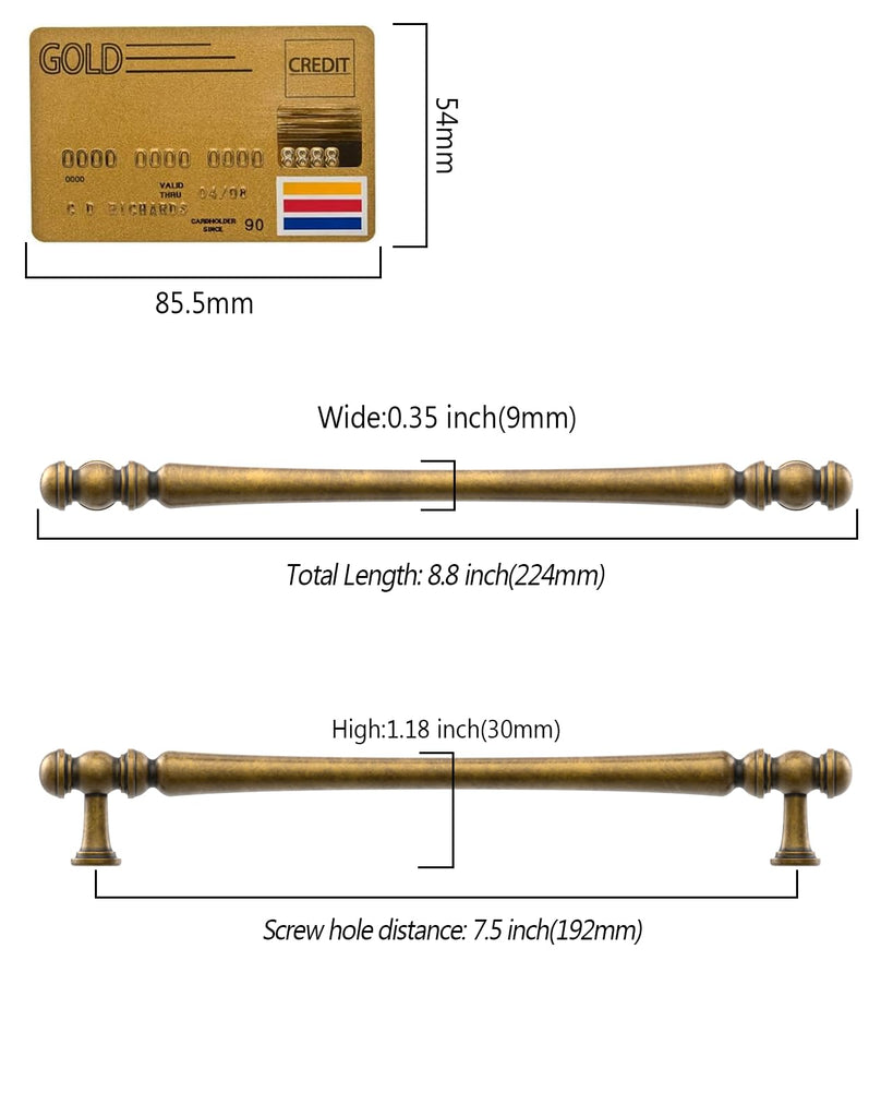 Brushed Antique Brass Cabinet Handles Kitchen Pulls 7.5 Inch 10 Pack