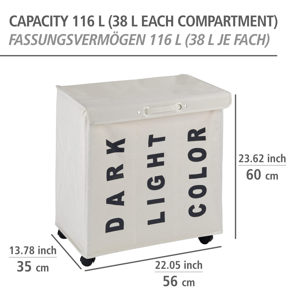 Trivo Laundry Sorter with 3 Sections (Dark, Light, Color), Laundry Basket on Wheels with Handle, Laundry Hamper with