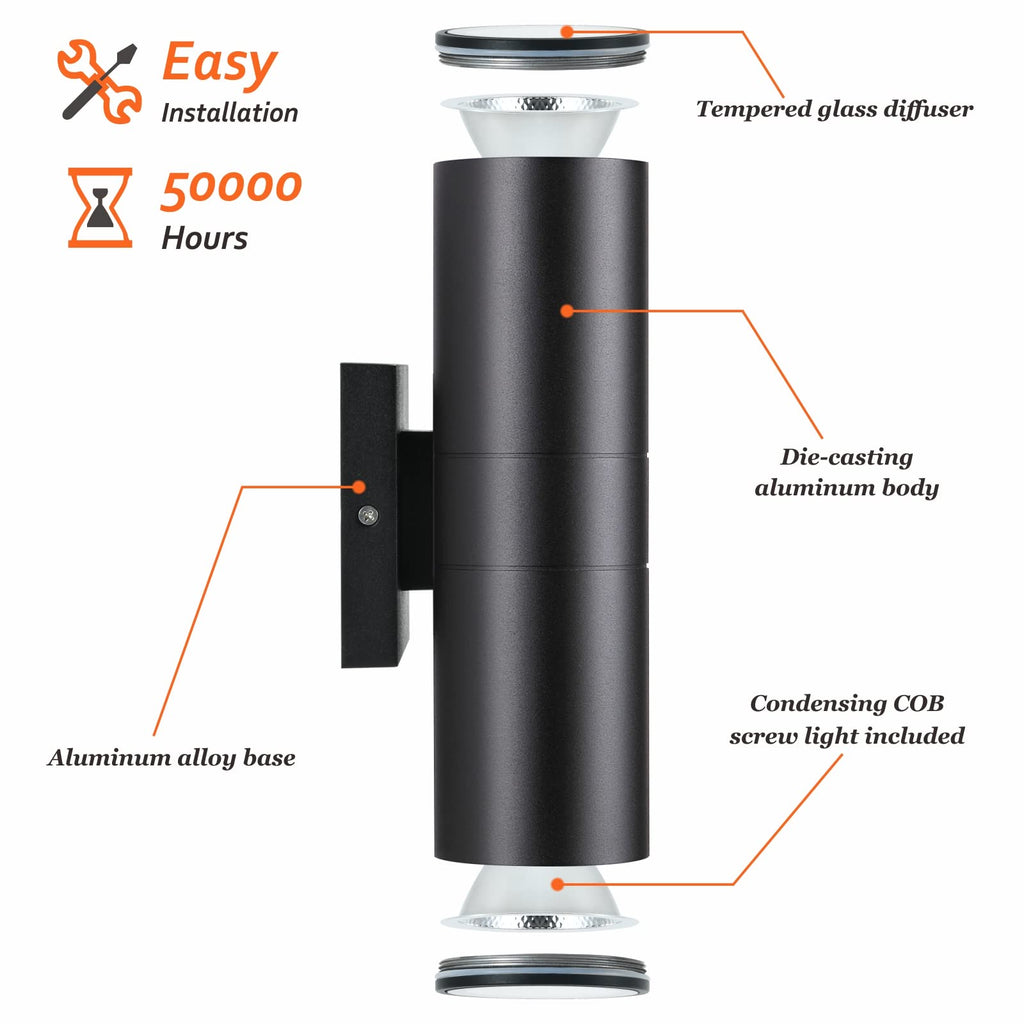 Outdoor Wall Lights 4Pack, Integrated LED Cylinder Up Down Lights, 12W 2700K Aluminum Exterior Wall Light, Outdoor