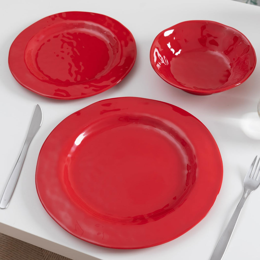 Red Melamine Dinnerware Sets, 18-Piece Melamine Dishes Set, Lightweight and Chip Resistant, Durable Plates and Bowls